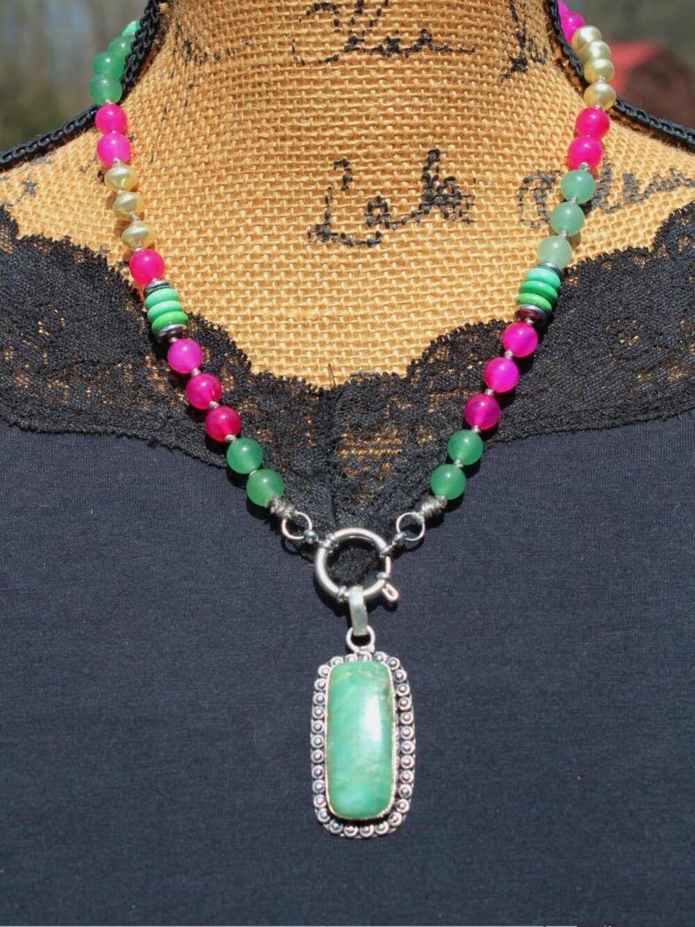 Chrysoprase Threads A Garden's Embrace Beaded Jewelry Fancy Statement Necklace